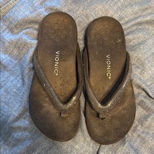 Vionic Black Flip Flops with Rhinestone Straps